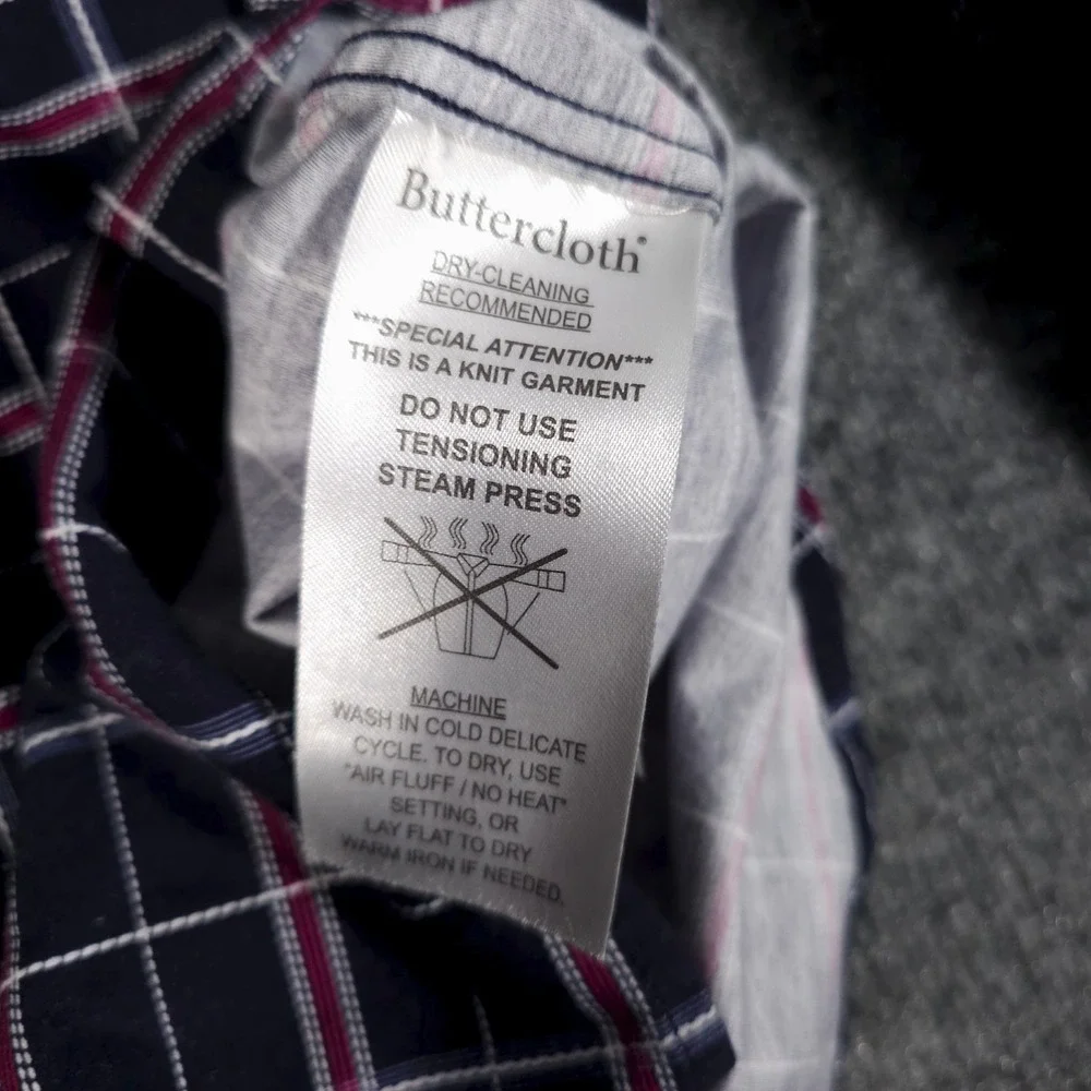 Butter Cloth Mens Large Long Sleeve Flip Cuff Geometric Shirt Red Blue Button Up